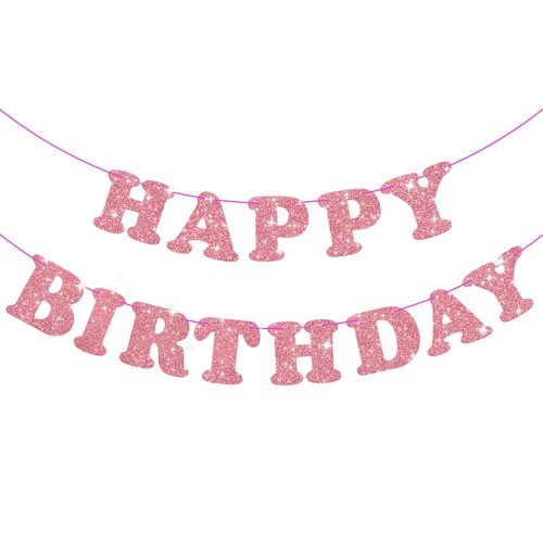 Rose Gold Happy Birthday Banner Glitter Birthday Banner Happy Birthday Sign for Backdrop Rose Gold Birthday Party Decorations Elegant Bunting Banner Garland for Women Girls Party Supplies