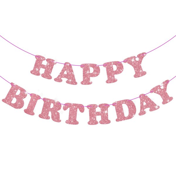 Rose Gold Happy Birthday Banner Glitter Birthday Banner Happy Birthday Sign for Backdrop Rose Gold Birthday Party Decorations Elegant Bunting Banner Garland for Women Girls Party Supplies