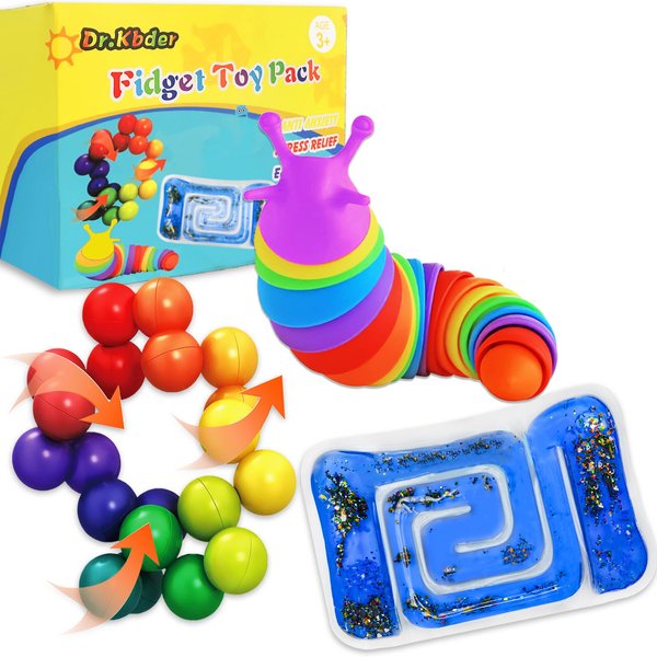 Dr.Kbder 3Pcs Sensory Toys for Autistic Children Set, Autism Fidget Toys Pack Calm Down Travel Essential for Kid Toddler Age 3 4 5 Years, ADHD Stress Anxiety Christmas Stocking Stuffer for Boys Girls