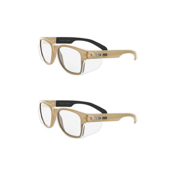 MAGID Gemstone Y50 Performance Anti-Fog Safety Glasses with Side Shields, Tan Frame/Clear Lens, Scratch-Resistant Polycarbonate Lenses, 2 Pairs
