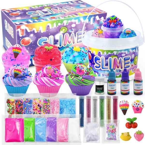 Elover Clear Slime Making Kits with Premade Slime for Kids DIY with 35 Sets Add-ins Jumbo Kit for 6-12 Years Old Girls Boys Present Party Favors