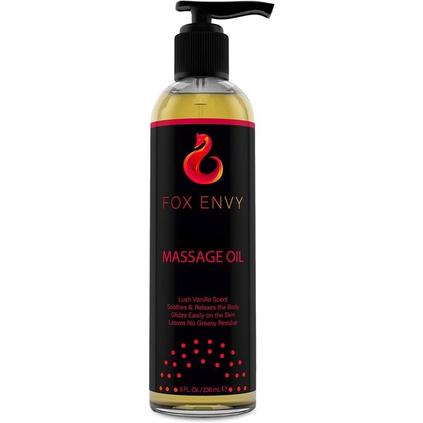 Fox Envy Body Massage Oil: Organic Massage Oil for Massage Therapy, Premium Massaging Oil-Lush Vanilla Scent with Jojoba & Coconut Massage Oil, Therapeutic Massage, Oil 1Bottle, 8 fl oz