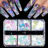 Holographic Iridescent Glitter Nail Art Sequins, 3D Irregular Ultra Thin Nail Art Sparkly Flake Designs, Shiny Mermaid Nail Glitter Confetti Acrylic Supplies for Women Girls Manicure Tips Decorations
