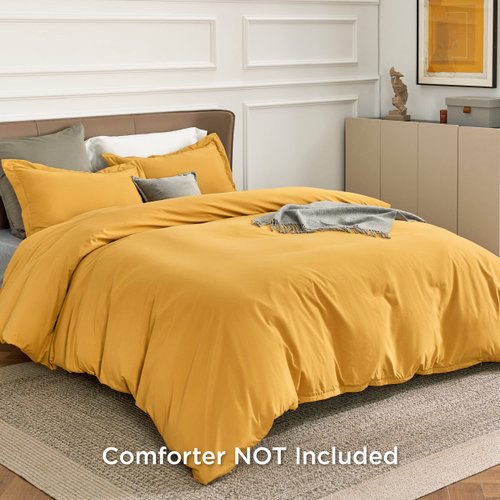 Bedsure Twin/Twin XL Duvet Cover Kids - Soft Double Brushed Duvet Cover Twin, 2 pcs, Includes 1 Golden Yellow Kids' Duvet Cover (68"x90") with Zipper Closure & 1 Pillow Sham, NO Comforter