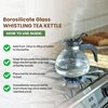 Borosilicate Glass Stove Top Whistling Tea Kettle - 12 Cup Capacity - BPA-Free - German-Made Glass Kettle for Gas, Electric, and Glass Ranges