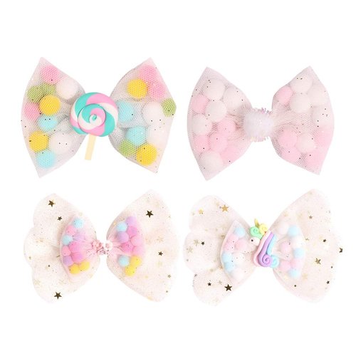 Lurrose 4pcs Easter Hair Bows Cartoon Lollipop Rabbit Bowknot Hairpins Hair Barrettes Mesh Party Headwear for Women Girls