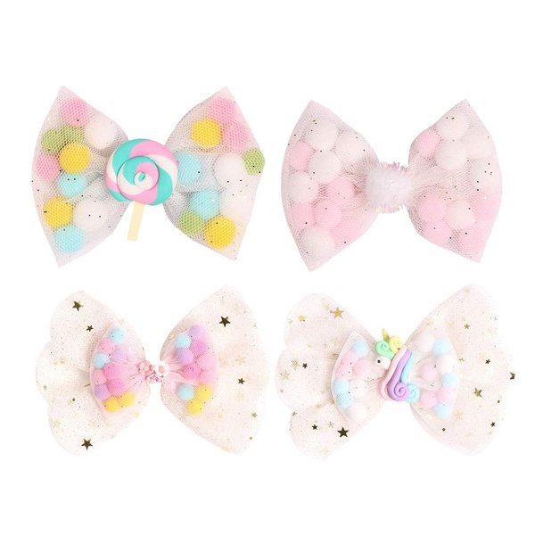 Lurrose 4pcs Easter Hair Bows Cartoon Lollipop Rabbit Bowknot Hairpins Hair Barrettes Mesh Party Headwear for Women Girls