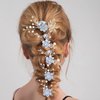 Bridal Hair Combs, 5PCS Wedding Hair Comb Set Crystal Flower Hair Clips Bride Bridesmaid Hair Sides Comb Rhinestone Barrettes, Pearl Flower Hair Pins Hair Accessories for Women Girls (Light Blue)