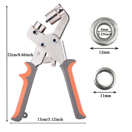 BIZOEPRO Grommet Tool Kit 1/4 Inch Eyelet Press Pliers 6MM Hole Punch Manual Handheld 500pcs Silver Grommets