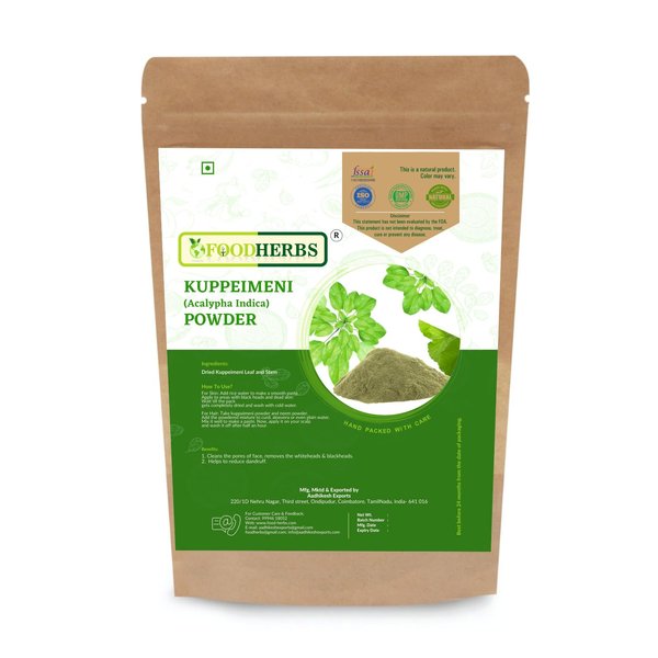 FOODHERBS Kuppaimeni Powder | Natural Facial Hair Removal | 200 Gm/0.44 Lbs | Clear Skin | Acalypha Indica | Harita Manjari