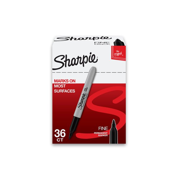 Sharpie Permanent Markers Bulk Set, Fine Tip Markers Set, Markers For Plastic, Metal, Wood, And More, Black, 36 Count