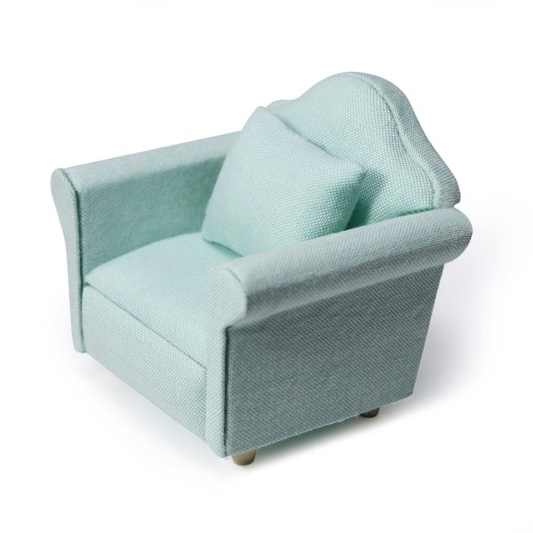 Dollhouse Couch Miniature Furniture Sofa with Pillows for Living Room Desktop Decoration Fabric Sofa Mini Home Scene Accessories Ornament (Single Sofa, Green)