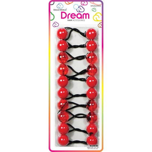 Dream World Ponytail Holder 20 MM Bead Solid & Transparent Mix Red 10 Piece Pack