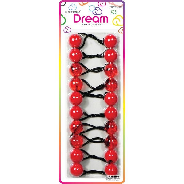Dream World Ponytail Holder 20 MM Bead Solid & Transparent Mix Red 10 Piece Pack