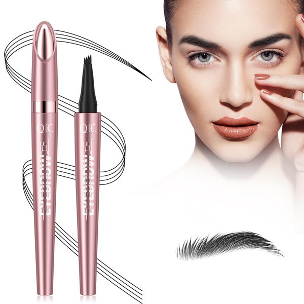 3D Waterproof Microblading Eyebrow Pen,Magic Eyebrow Pencil with 4 Fork Tip,Natural Long-Lasting Smudge-proof Fine Stroke eyebrow microblading Pen for Women(Black)