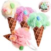 4 Pieces Kids Loofah Ice Cream Cone Bath Sponge Kids Bath Shower Sponge Body Scrubber Exfoliating Loofah for Kids Spa Shower