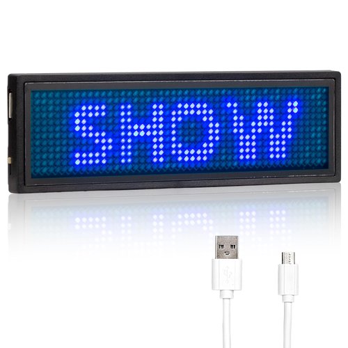 Bluetooth Led Name Tag, Wireless Rechargeable LED Badge Scrolling Message Display Programmable Business Badges with Magnet and Pin(Blue)