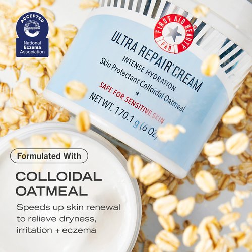 First Aid Beauty Ultra Repair Cream Intense Hydration Moisturizer for Face and Body – Rich Whipped Texture Strengthens Skin Barrier + Instantly Relieves Dry, Distressed Skin + Eczema – 6 oz