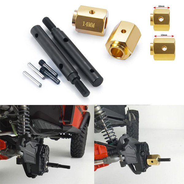 Benedict Harry Brass Extended Wheel Hubs Hex Pins +14.5 and Steel Stub Axle (Portal Drive) Extended Set for TRX-4 Defender