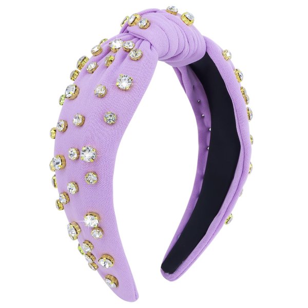 Uintoon Purple Knotted Headband Sparkly Rhinestone Headbands Women Girls Wide Top Knot Shiny Headbands Headpieces Crystal Beaded Jeweled Hairbands Fashion Embellished Hair Band Non Slip Accessories