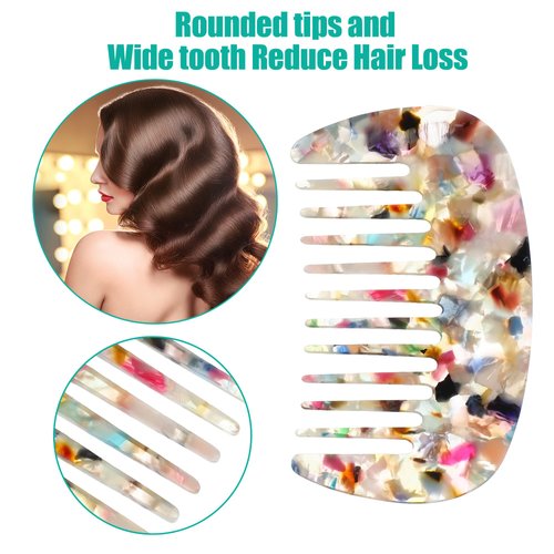 VOCOSTE Hair Comb Wide Tooth, Anti-Static Pocket Size Comb for Thick, Curly Hair, Hair Care, Detangling Comb, for Wet and Dry, Multicolor