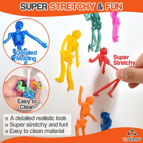 UpBrands Halloween Party Favors for Kids Stretchy Skeleton Bulk Set, 12 Glitter Colors, Kit for Birthday's, Goodie Bags, Easter Egg Basket, Pinata Filler, Small Toys Classroom Prizes (24 Pack)