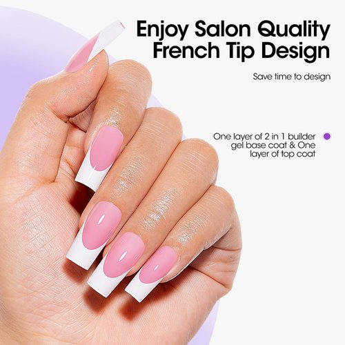 Gellen Pink Press on Nails Kit - Long Square French Tips Press on Nails 240pcs Soft Gel Nails, Include Gel Glue, Base Gel, Top Coat, Nail Lamp Nail Extension Kit