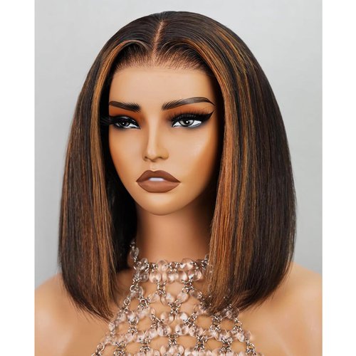 Arabella Hair 12inch 5x6 1B/30 Highlight Bob Wig Human Hair Real 210% Density Ready to Go Glueless Wig 12a Straight Bob Wigs Human Hair Pre Cut Lace Pre Bleached Tiny Knots (12inch, 5x6 1B/30 Bob)
