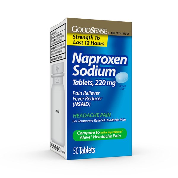 GoodSense Naproxen Sodium Tablets 220 Mg, Headache Pain, Blue, 50 Count