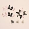 Black Almond Press on Nails Medium Length Gold Foil Fake Nails with Gold Foil Glitter Line Designs Glossy Coffin Nails Full Cover Nail Tips Glue on Nails Artificial Acrylic False Nails for Women 24Pcs