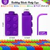 Building Blocks Cups 10 oz Reusable Brick Party Kids Cup Plastic Party Cups with Lids and Straws for Block Birthday Party Supplies and Favors (12 Set)