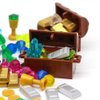 Feleph Treasure Accessories Money Building Blocks Set Jewel Chest, Gems Diamonds, Bullion Gold Tile Silver Bar, Power Crystals, Coins, Goblet, 100 Dollar Bill Cash Toy Brick