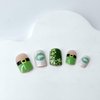 St. Patrick's Day Press on Nails White Short Square Fake Nails Painting Kiss Glue on Nails Green Clover False Nails with Acrylic Nails Full Cover Glossy Stick on Nails Artificial Nails for Women Girls