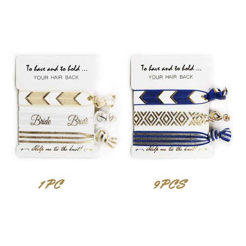 LADY&HOME Bride Tribe Hair Tie, 10 Count - Navy Blue - Bridesmaid, Bachelorette Party Gifts, Wedding Favors