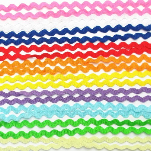 Dandan DIY 50yards Multi-Colors Colorful 5mm Wave Bending Fringe Trim Ribbon for Clothes Dress Sewing Flower Making Home Party Wedding Decoration Lace Ribbon Craft Supply