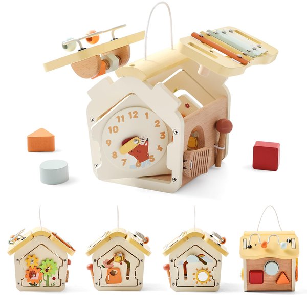 ibwaae Wooden Activity Cube Toys for Baby Sensory Toys for Toddlers 2-3 Multipurpose Educational Learning Toys Shape Sorter Montessori Toys for 2 Year Old First Birthday