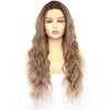 BLUPLE Blonde Lace Front Wigs Ombre Brown Roots T-Lace Part Ash Blonde Long Curly Hair Wigs with Middle Part Synthetic Hair Replacement Full Wigs for Women Daily Wear (Ombre Brown, 22Inch)