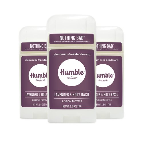 HUMBLE BRANDS Original Formula Aluminum-free Deodorant. Long Lasting Odor Control with Baking Soda and Essential Oils, Lavender and Holy Basil, Pack of 3