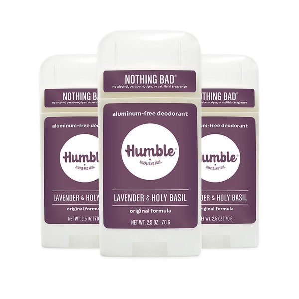 HUMBLE BRANDS Original Formula Aluminum-free Deodorant. Long Lasting Odor Control with Baking Soda and Essential Oils, Lavender and Holy Basil, Pack of 3