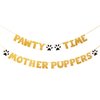 Pre-Strung Let's Pawty Dog Birthday Party Supplies - Pawty Time Mother Puppers - Funny Gold Glitter Puppy Dog Birthday Banner For Party Decorations Girl Boy - Cute Puppy Pets Paw Pennant Sign Deco
