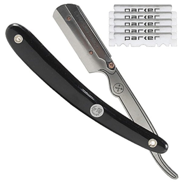 Parker SRB Straight Edge Disposable Blade Professional Barber Straight Edge Razor with Stainless Steel Blade Arm, 5 Parker Premium Professional Blades Included