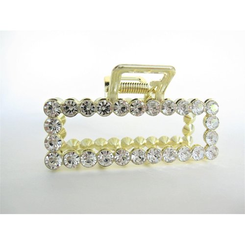 Generic Gold metal rectangle shaped crystal hair claw clip