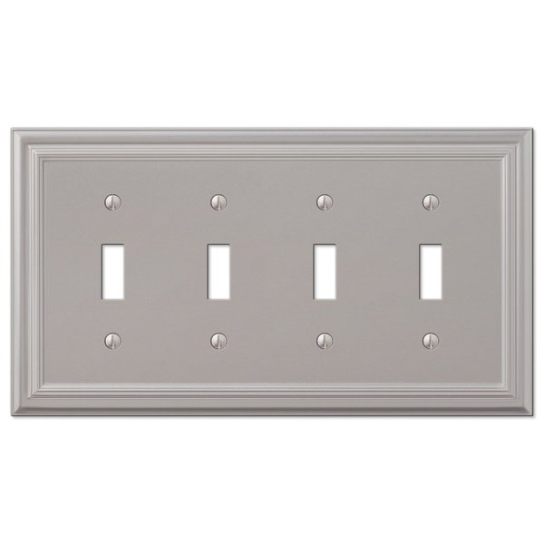 Amerelle Continental Quadruple Toggle Cast Metal Wallplate in Satin Nickel