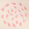 24Pcs French Tip Press on Nails Medium Square Fake Nails 3D Bow Charms with Flower Design Glossy Full Cover White French Tip False Nails Rose Pearl Stick on Nails Acrylic Nails for Women Girls