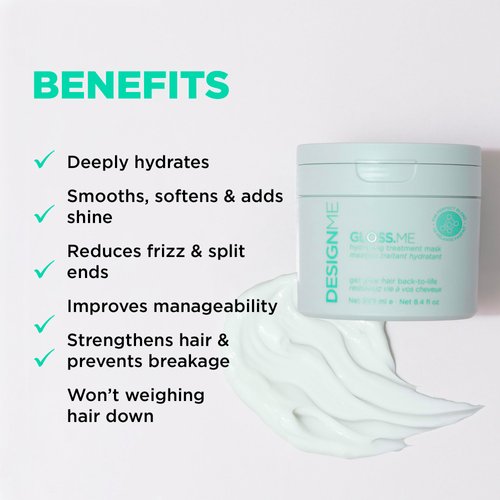 GLOSS.ME Hydrating Treatment Mask by DESIGNME | Deep Conditioning Hair Mask for All Hair Types | Made With Argan Oil for Frizz Control and Shine | Mask for Dry, Damaged & Frizzy Hair | Color Safe