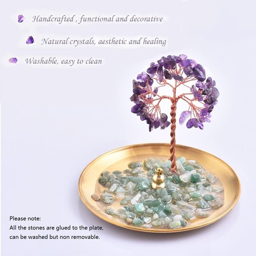 Incense Holder for Sticks, Healing Crystal Stone Money Tree Incense Burner, Ash Catcher for Yoga, Meditation and Home Decor (Purple)
