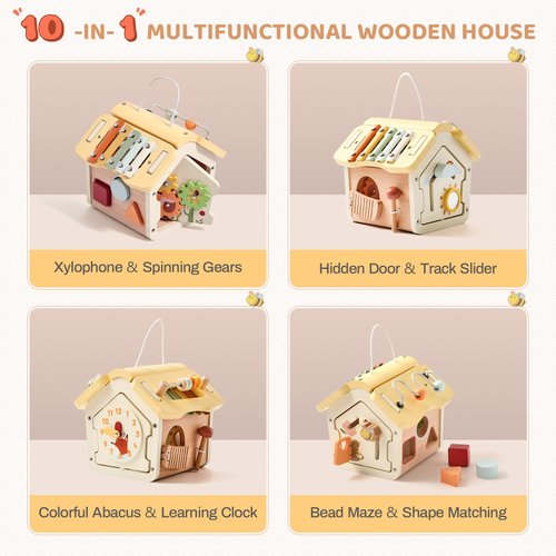 Etucdose Activity Cube Montessori Toys 10-in-1 Wooden Toy | Multifunctional Early Educational Development Toys | Baby Activity Cubes for Girls Boy | Montessori Cube Toddler Toy Birthday Gift