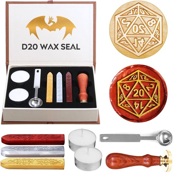 DND Wax Seal Stamp, Fantasy D20 Dice Wax Seal Kit, Ideal Gifts for Dungeons and Dragons/D&D Adventure Cards Envelopes, Gift Packaging. Great RPG Accessories Nerdy Gifts for DND Lovers, DM & Players
