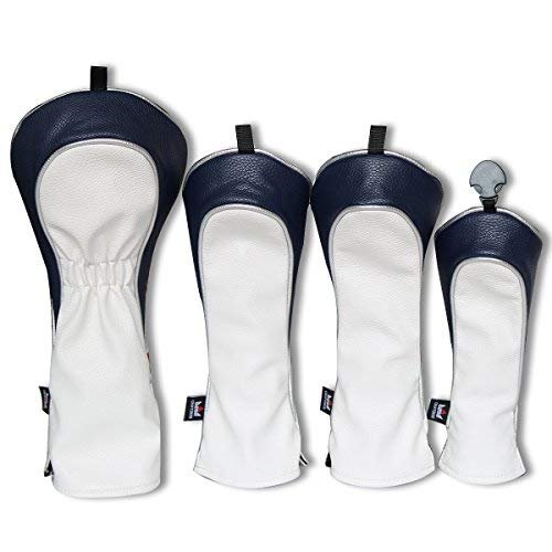 Craftsman Golf White Blue Red Pu Leather Diagonal Stripes Driver/Fairway Wood/Hybrid Headcover #1#3#5 H for All Brands Callaway Big Bertha Cobra Taylormade Ping Mizuno Etc.(4pcs (1,3,5,H))