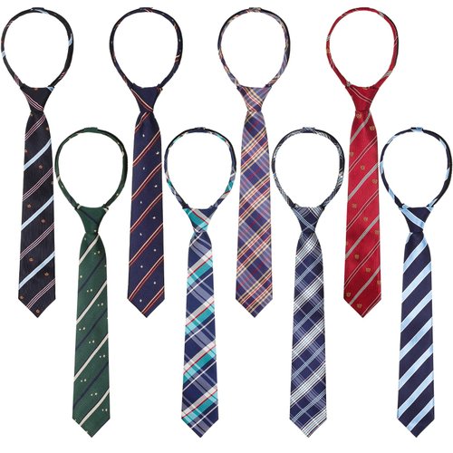 8 Pcs Ties for Kids Boys Necktie Zipper Adjustable Boys Stripe Tie for Kids Formal Wedding Graduation School Uniforms, 15.35 Inch
